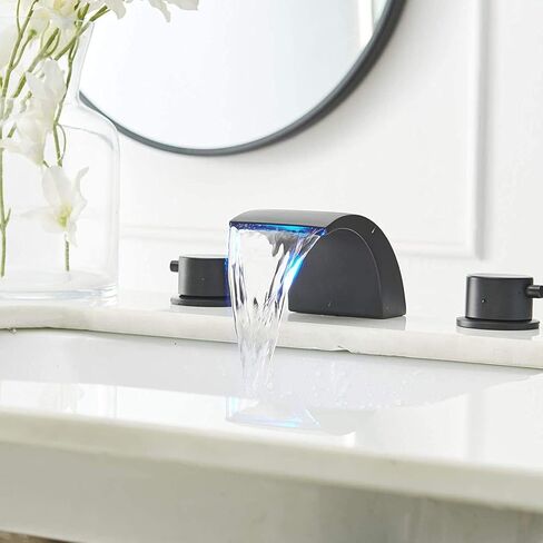 أدى صنبور الشلال ضوء الحمام بالوعة الحنفية ماتي الأسود على نطاق واسع 8 بوصة مع الجمعية استنزاف يطفو على السطح استنزاف لبالوعة ثلاثة حفرة اثنين مقبض الغرور خطوط العرض التجارية الحديثة in Kuwait