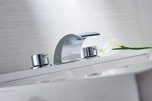 LED Faucet Waterfall Light Bathroom Sink Faucet Matte Black Widespread 8 Inch with Drain Assembly Pop Up Drain for Sink Three Hole Two Handle Vanity Modern Commercial Supply Lines in Saudi Arabia