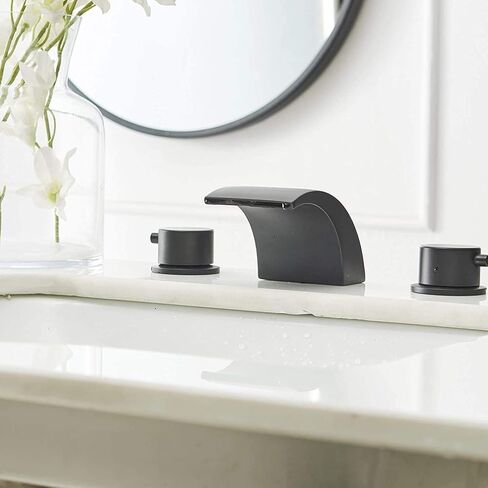 أدى صنبور الشلال ضوء الحمام بالوعة الحنفية ماتي الأسود على نطاق واسع 8 بوصة مع الجمعية استنزاف يطفو على السطح استنزاف لبالوعة ثلاثة حفرة اثنين مقبض الغرور خطوط العرض التجارية الحديثة in Kuwait