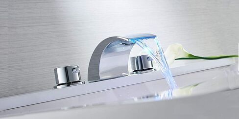 LED Faucet Waterfall Light Bathroom Sink Faucet Matte Black Widespread 8 Inch with Drain Assembly Pop Up Drain for Sink Three Hole Two Handle Vanity Modern Commercial Supply Lines in Saudi Arabia