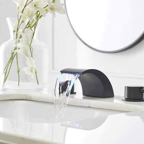 أدى صنبور الشلال ضوء الحمام بالوعة الحنفية ماتي الأسود على نطاق واسع 8 بوصة مع الجمعية استنزاف يطفو على السطح استنزاف لبالوعة ثلاثة حفرة اثنين مقبض الغرور خطوط العرض التجارية الحديثة in Kuwait