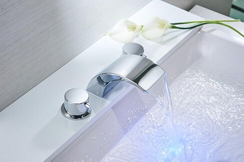 LED Faucet Waterfall Light Bathroom Sink Faucet Matte Black Widespread 8 Inch with Drain Assembly Pop Up Drain for Sink Three Hole Two Handle Vanity Modern Commercial Supply Lines in Saudi Arabia
