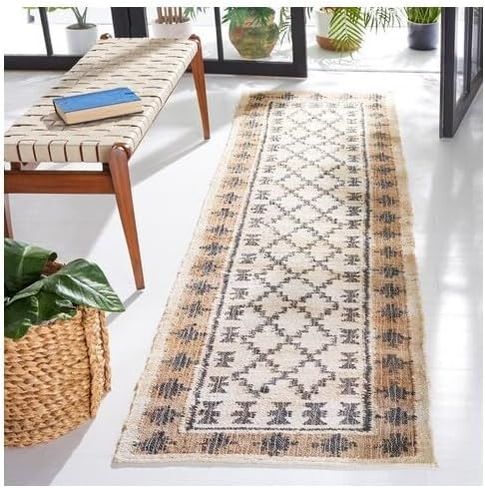 SAFAVIEH Kilim Collection Runner Rug - 2'3" x 8', Ivory & Grey, Handmade Flat Weave Jute, Ideal for High Traffic Areas in Living Room, Bedroom (KLM755A) in Saudi Arabia