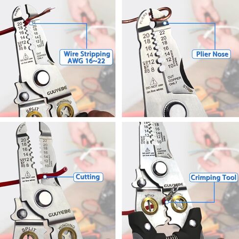 Wire Stripper, Multifunctional Wire Strippers Electrical with Cuts 8 10 12 14 16 18 20 22 AWG Cutter Pliers Splitter Winding Wires Cable Crimper Crimping Tool for Electricians and DIY Black GuuYebe in Saudi Arabia