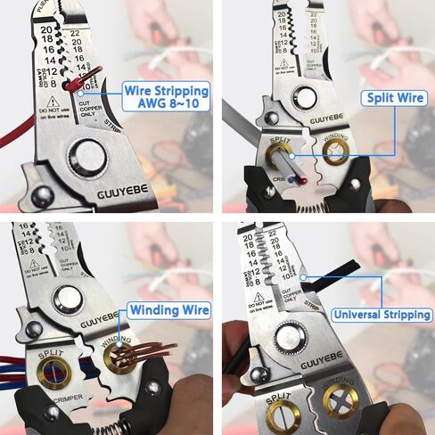 Wire Stripper, Multifunctional Wire Strippers Electrical with Cuts 8 10 12 14 16 18 20 22 AWG Cutter Pliers Splitter Winding Wires Cable Crimper Crimping Tool for Electricians and DIY Black GuuYebe in Saudi Arabia