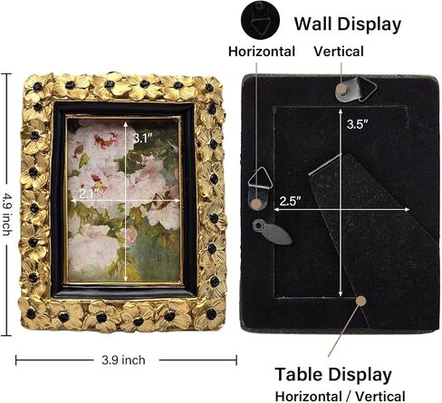 SYLVIA'S SHOP 2.5x3.5 Small Vintage Picture Frame, Mini Antique Gold Ornate Photo Frame, for Tabletop and Wall Display, Decorative Floral Design Retro Home Decor, Photo Gallery Art in Kuwait