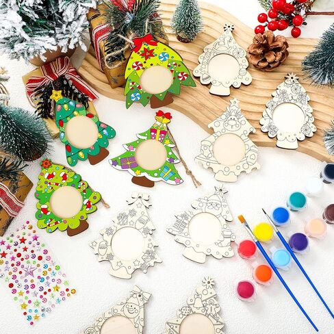 Qunclay 12 Pcs Unfinished Wood Christmas Picture Frame 12 Styles DIY Christmas Tree Photo Frame Wooden Ornaments with Paint Set for Xmas Tree Home Decoration in Saudi Arabia