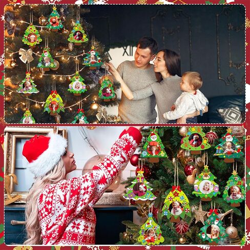 Qunclay 12 Pcs Unfinished Wood Christmas Picture Frame 12 Styles DIY Christmas Tree Photo Frame Wooden Ornaments with Paint Set for Xmas Tree Home Decoration in Saudi Arabia