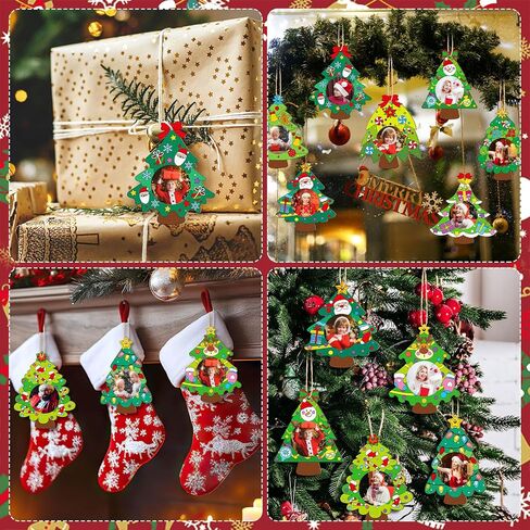 Qunclay 12 Pcs Unfinished Wood Christmas Picture Frame 12 Styles DIY Christmas Tree Photo Frame Wooden Ornaments with Paint Set for Xmas Tree Home Decoration in Saudi Arabia