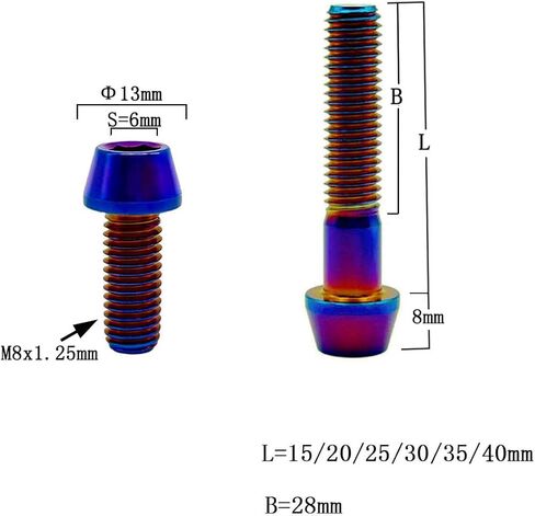 RISON Titanium Bolts Ti Bolt M8*1.25 * 25 Hex Tapered Socket Head 5Pcs Original Titanium Hex Tapered Head Bolt Screw for Bike stem in Kuwait