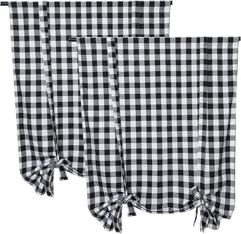 2 Pcs Tie Up Shade Buffalo Check Window Curtain Farmhouse Style Rod Pocket Kitchen Curtains, Black and White, 42 x 63 Inches in Saudi Arabia