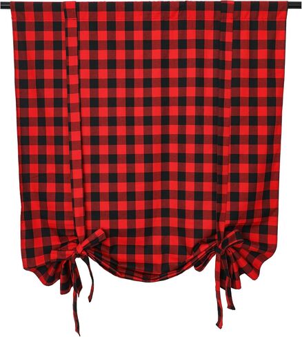 2 Pcs Tie Up Shade Buffalo Check Window Curtain Farmhouse Style Rod Pocket Kitchen Curtains, Black and White, 42 x 63 Inches in Saudi Arabia