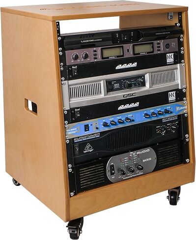 Sound Town DIY Solid Baltic Birch Plywood Slanted 20U Studio Rack, Weathered Brown, with Rubber Feet, Casters (SDRK-20TB) in Saudi Arabia