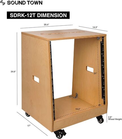 Sound Town DIY Solid Baltic Birch Plywood Slanted 20U Studio Rack, Weathered Brown, with Rubber Feet, Casters (SDRK-20TB) in Saudi Arabia