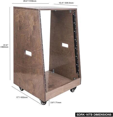 Sound Town DIY Solid Baltic Birch Plywood Slanted 20U Studio Rack, Weathered Brown, with Rubber Feet, Casters (SDRK-20TB) in Saudi Arabia