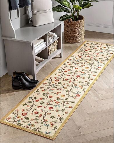 Well Woven Jenni Ivory Botanical Floral Transitional Non-Slip Runner Rug 2x7 (2' x 7') in Saudi Arabia