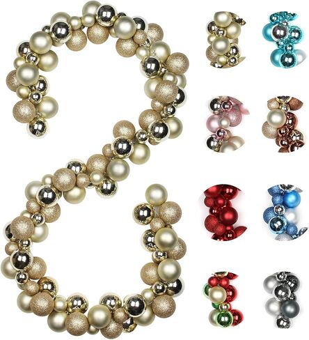 6 FEET Christmas Ball Garland Ornaments Shatterproof Xmas Hanging Balls Decorations for Home Indoor Outdoor Mantel Holiday Party Wedding Tree - Champagne Gold in Kuwait