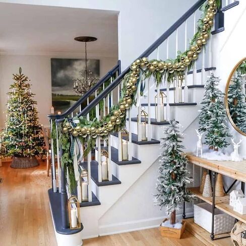 6 FEET Christmas Ball Garland Ornaments Shatterproof Xmas Hanging Balls Decorations for Home Indoor Outdoor Mantel Holiday Party Wedding Tree - Champagne Gold in Kuwait