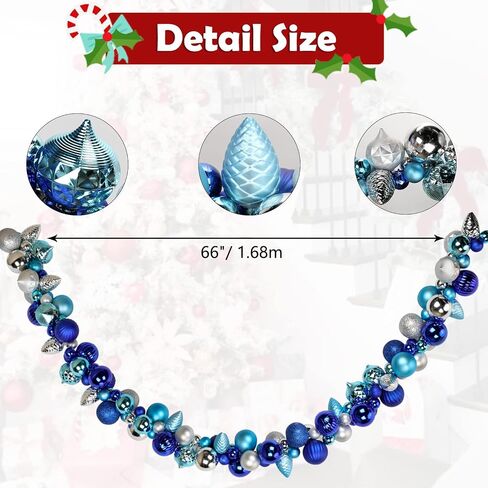 6 FEET Christmas Ball Garland Ornaments Shatterproof Xmas Hanging Balls Decorations for Home Indoor Outdoor Mantel Holiday Party Wedding Tree - Champagne Gold in Kuwait