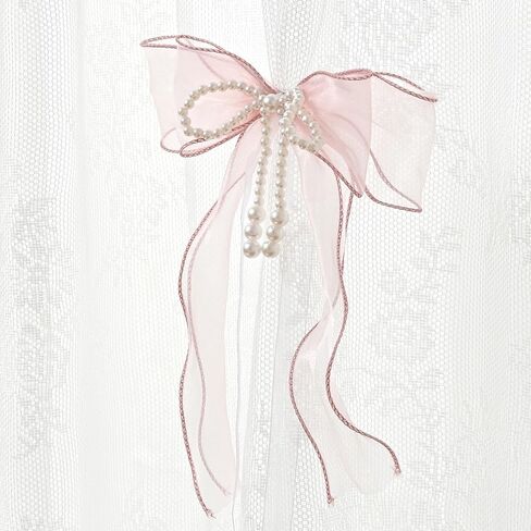 2 Pcs Bowknot Curtain Tiebacks, Butterfly Curtain Ties with Pearls, Sweet Bow Curtain Holdbacks Buckles for Home Decorative (Pink) in Saudi Arabia