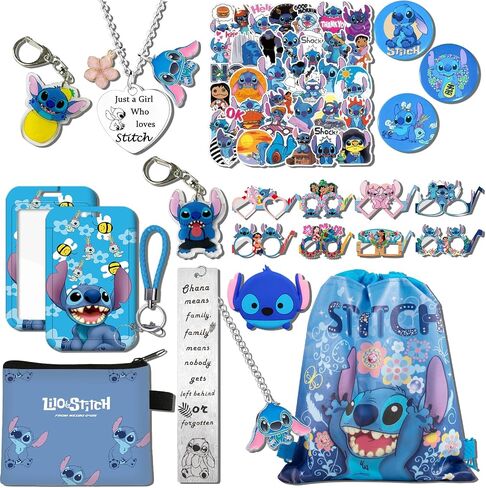 Stitch Merchandise Gift Set for Girls Drawstring Bag, Stickers, Lanyard, Necklace, Bracelet, Keychain and Button Pin in Saudi Arabia