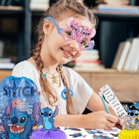 Stitch Merchandise Gift Set for Girls Drawstring Bag, Stickers, Lanyard, Necklace, Bracelet, Keychain and Button Pin in Saudi Arabia