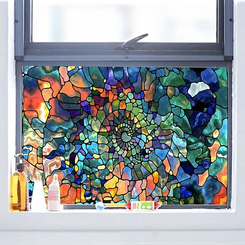 Window Privacy Film Stained Glass Window Clings 3D Decorative Static Cling Bathroom Frosted Decals Sun Heat Blocking Stickers for Home Door Room Covering 17.7"x39.5" (BH061) in Saudi Arabia