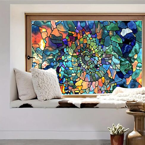 Window Privacy Film Stained Glass Window Clings 3D Decorative Static Cling Bathroom Frosted Decals Sun Heat Blocking Stickers for Home Door Room Covering 17.7"x39.5" (BH061) in Saudi Arabia