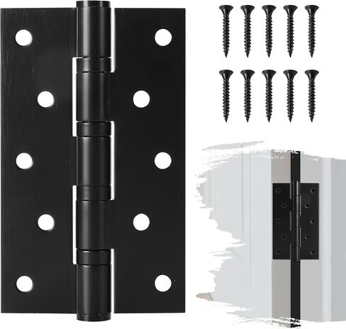 4Pcs Stainless Steel 5'' Door Hinges, 5 x 3 Inch Door Hinge with Ball Bearing, Heavy Duty Door Hardware, Door Hinges with Square Corners (Black) in Saudi Arabia