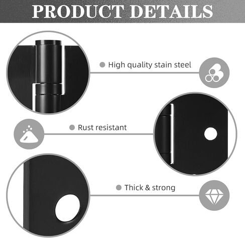 4Pcs Stainless Steel 5'' Door Hinges, 5 x 3 Inch Door Hinge with Ball Bearing, Heavy Duty Door Hardware, Door Hinges with Square Corners (Black) in Saudi Arabia