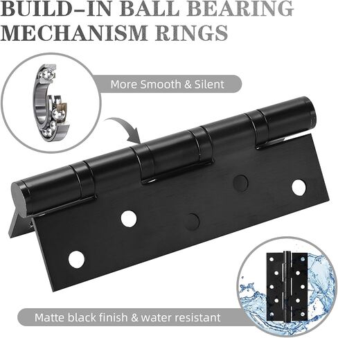 4Pcs Stainless Steel 5'' Door Hinges, 5 x 3 Inch Door Hinge with Ball Bearing, Heavy Duty Door Hardware, Door Hinges with Square Corners (Black) in Saudi Arabia