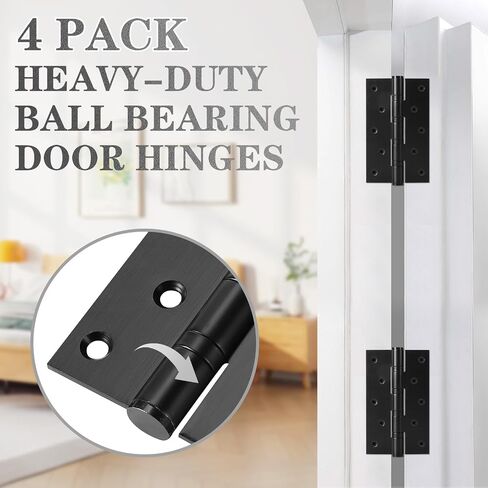 4Pcs Stainless Steel 5'' Door Hinges, 5 x 3 Inch Door Hinge with Ball Bearing, Heavy Duty Door Hardware, Door Hinges with Square Corners (Black) in Saudi Arabia