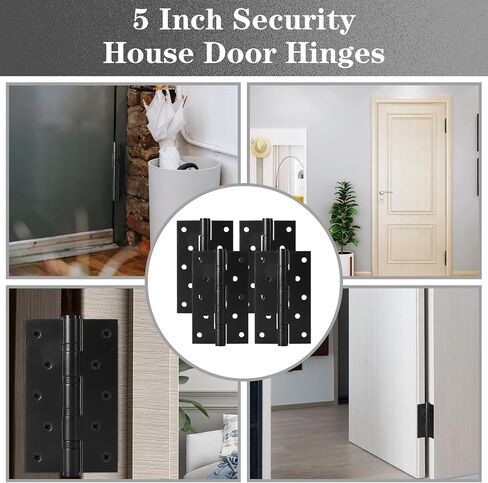 4Pcs Stainless Steel 5'' Door Hinges, 5 x 3 Inch Door Hinge with Ball Bearing, Heavy Duty Door Hardware, Door Hinges with Square Corners (Black) in Saudi Arabia