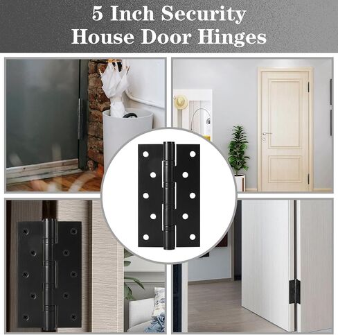 4Pcs Stainless Steel 5'' Door Hinges, 5 x 3 Inch Door Hinge with Ball Bearing, Heavy Duty Door Hardware, Door Hinges with Square Corners (Black) in Saudi Arabia
