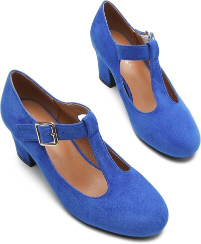 Women's Mary Jane Pumps T-Strap Block Chunky High Heels Ankle Strap Buckle Comfortable Wedding Dress Evening Party Shoes in Saudi Arabia