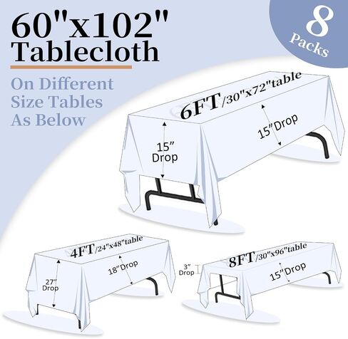 8 Packs Black Tablecloths 60x102 Inch Fabric Rectangular Table Cloths For 6 Foot Rectangle Tables, Wrinkle Resistant Polyester Tablecloth Washable Table Cloth Rectangle Table For Wedding Party Banquet in Saudi Arabia