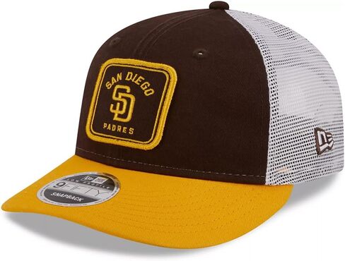 New Era SD San Diego Padres 9FIFTY Low Profile Squared Patch Classic Trucker Cap, Hat Brown Gold in Saudi Arabia