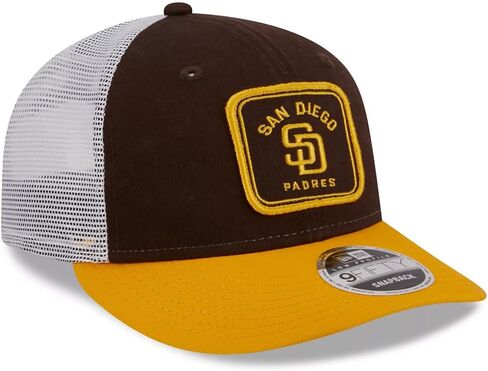 New Era SD San Diego Padres 9FIFTY Low Profile Squared Patch Classic Trucker Cap, Hat Brown Gold in Saudi Arabia