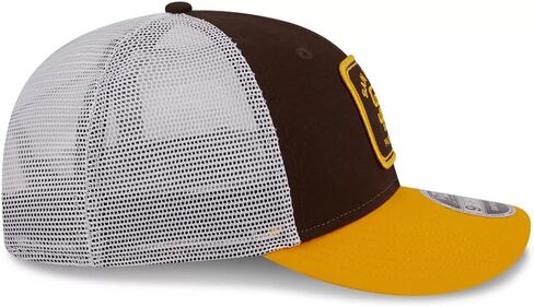 New Era SD San Diego Padres 9FIFTY Low Profile Squared Patch Classic Trucker Cap, Hat Brown Gold in Saudi Arabia