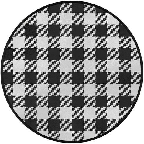 Buffalo Plaid Round Area Rug 5ft, Black White Checkered Washable Circle Rugs Non Slip Circular Rug Soft Indoor Floor Carpet for Bedroom Living Room Nursery Kitchen in Saudi Arabia