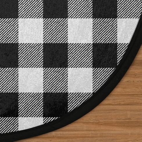 Buffalo Plaid Round Area Rug 5ft, Black White Checkered Washable Circle Rugs Non Slip Circular Rug Soft Indoor Floor Carpet for Bedroom Living Room Nursery Kitchen in Saudi Arabia