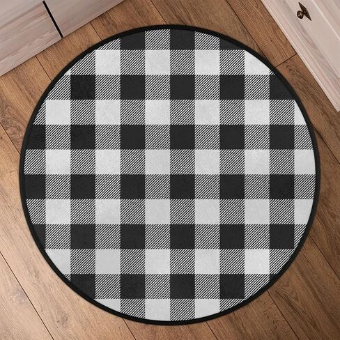 Buffalo Plaid Round Area Rug 5ft, Black White Checkered Washable Circle Rugs Non Slip Circular Rug Soft Indoor Floor Carpet for Bedroom Living Room Nursery Kitchen in Saudi Arabia