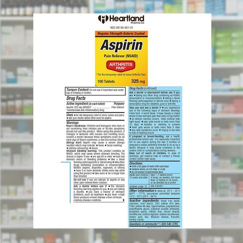 هارتلاند فارما لتخفيف آلام التهاب المفاصل - الأسبرين 325 ملغ EC - مغلف معوي - مسكن آلام NSAID - 100 قطعة - (عبوة من قطعتين) in Kuwait