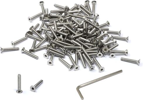 iexcell 100 Pcs M3 x 18mm Thread Pitch 0.5 mm Stainless Steel 304 Hex Socket Flat Head Cap Screws Bolts Kit in Kuwait