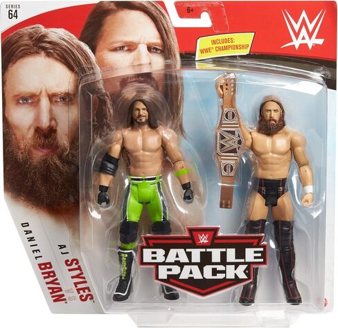 WWE Daniel Bryan vs AJ Styles Battle Pack Series #64 مع شخصيتين مفصليتين مقاس 6 بوصات ومعدات حلقية in Kuwait