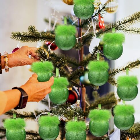 24 جهاز كمبيوتر شخصى عيد الميلاد الكرة المسطحة الحلي DIY الجير الأخضر عيد الميلاد الحلي مع غامض الشعر الأخضر بريق البلاستيك عيد الميلاد الحلي مع 2 جهاز كمبيوتر شخصى علامات المسح الجاف لشجرة عيد الميلاد ديكور المنزل الحرفية in Saudi Arabia