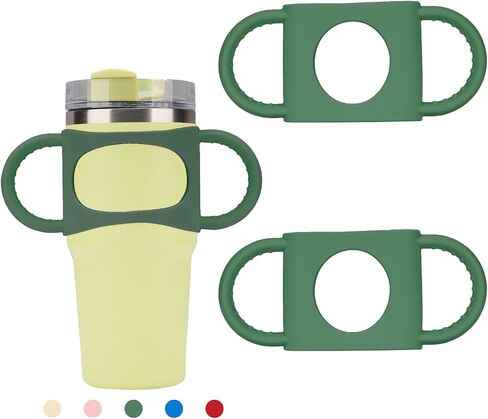 NiHome 2PCS سيليكون مقبض بهلوان قبضة متوافقة مع 14oz 20oz ستانلي البهلوانات، اكسسوارات للأطفال والكبار كوب ستانلي، مقابض بهلوان للمنزل السفر في الهواء الطلق الاستخدام اليومي (الأخضر) in Saudi Arabia