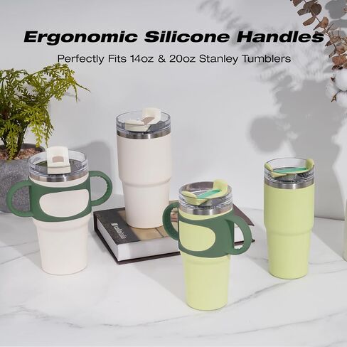 NiHome 2PCS سيليكون مقبض بهلوان قبضة متوافقة مع 14oz 20oz ستانلي البهلوانات، اكسسوارات للأطفال والكبار كوب ستانلي، مقابض بهلوان للمنزل السفر في الهواء الطلق الاستخدام اليومي (الأخضر) in Saudi Arabia