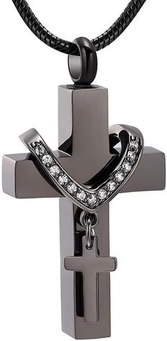 Double Cross Urn Necklace for Ashes with stary box and transparent PE cover – Pure Black Design in Saudi Arabia