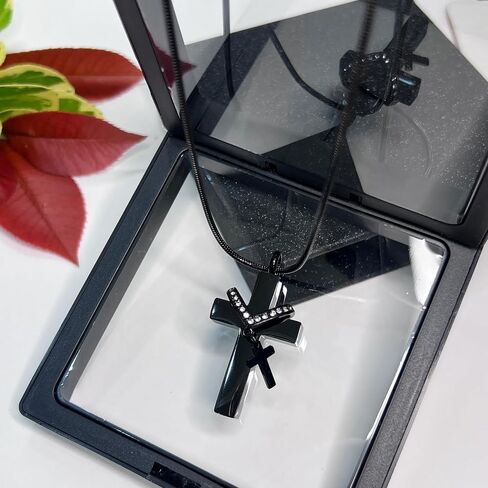 Double Cross Urn Necklace for Ashes with stary box and transparent PE cover – Pure Black Design in Saudi Arabia
